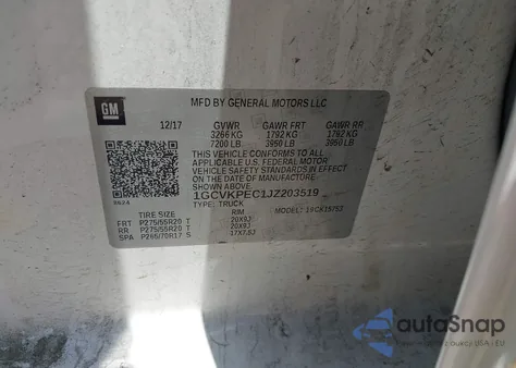 2018 Chevrolet Silverado K1500 Custom из США, поврежденный, VIN 1GCVKPEC1JZ203519